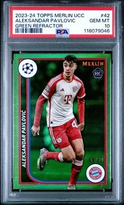 Aleksandar Pavlovic 2023-24 Topps Merlin UCC #42 Green Refractor /99 RC PSA 10 - Picture 1 of 2