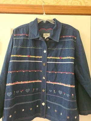 Vintage Koret City Blues Embellished Embroidered Dark Wash Denim Jacket 18W READ - Image 1 of 4
