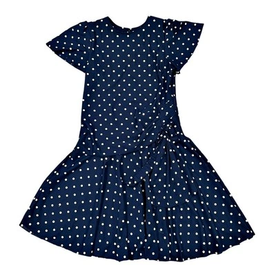 Vestido Vintage Cintura Caída Talla 16 Azul Marino Blanco Lunares Náutico Años 80 Glenfrey Foto 1 de 4