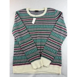 Talbots Women's Fair Isle Sweater Size M Pink Teal Geometric Long Sleeve Knit - Picture 1 of 9