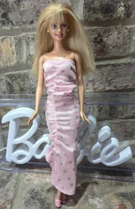 VTG Barbie Doll W/ Bangs In Light Pink Strapless Dress Silver Stars, Pink Mules - Picture 1 of 19