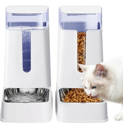 Automatic Cat Feeder and Cat Water Dispenser Set with Stainless Steel Bowls G... - Image 1 of 4