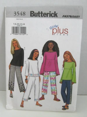 Butterick Fast & Easy 3548 Very Easy Tops & Pants Girls' 7-14 Pattern Uncut - Image 1 of 3