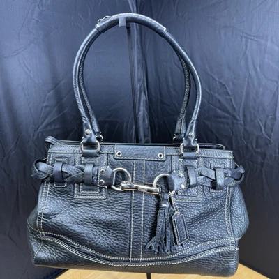 Coach Hampton Leather Satchel F06S-10212 – Black Pebbled Brass Handbag Purse - Image 1 of 4