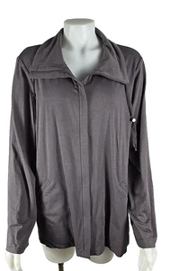 NWT- Eileen Fisher Cinder Gray Cinch Neck Collared Zip Front Knit Jacket Large - Picture 1 of 5