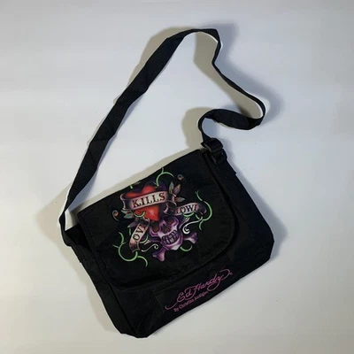 Ed Hardy “Love Kills Slowly” Shoulder Messenger Bag – Black Tattoo Graphic - Image 1 of 4