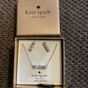 Kate Spade Ready Set Bow Rose Gold Necklace & Earrings Jewelry Set - Picture 1 of 4