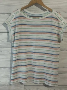 Talbots Women’s 1X Short Sleeve Shirt Striped Casual Buttons Colorful White j352 - Picture 1 of 3