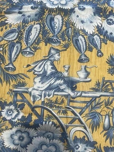 Pierre Frey FETE D'ETE Stoffmuster 28x35 Asiatisch Blau Gelb Paris Frankreich Baumwolle - Bild 1 von 12