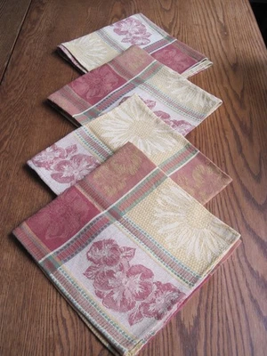 Conjunto de 4 guardanapos de tecido de algodão amarelo laranja verde floral - Imagem 1 de 4