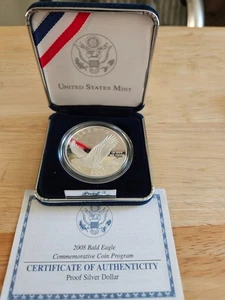 2008 P Bald Eagle Commemorative Silver Dollar $1 Proof Coin w/COA/Case - Picture 1 of 4