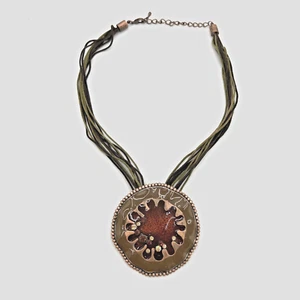 Vintage Halskette Emaille über Kupfer Lederbänder mehrfarbig Südwesten Strass - Bild 1 von 13