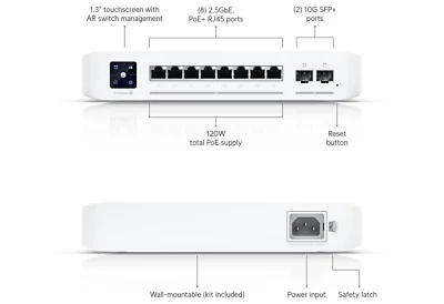Ubiquiti | Enterprise Switch 8 2.5GbE PoE+ Ports, 2 10G SFP Ports Desktop Mounte - Image 1 of 2