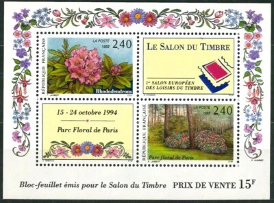 FRANCIA FRANCESA 1993 Minishoja - Exposición de sellos - "Le Salon du Timbre" - MNH Foto 1 de 2