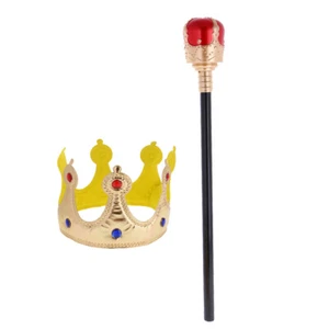 Plastic Gold Crown & Scepter Kids' King Queen Costume Accessories - Picture 1 of 9