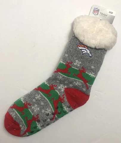 NFL Denver Broncos Sherpa Christmas Socks Size Medium (Women 6-11/Men 5-10) New Cover