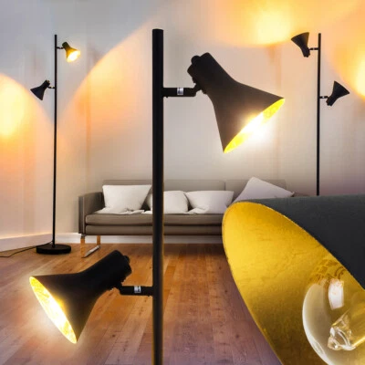 HOFSTEIN Stehlampe Stand Boden Retro Lese Leuchten Büro Schlaf Wohn Zimmer Schwarz Gold