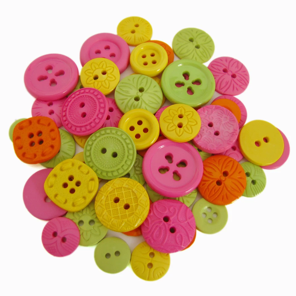 Pink, orange, gelb, grün, Sortiment, Knöpfe, Knopf, Patchwork Scrap ca. 40 Stück - Bild 1 von 1