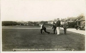 REAL PHOTO POSTCARD OF THE BOWLING GREENS, HARRISON PARK, WALLASEY, CHESHIRE - Picture 1 of 2
