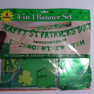 JUEGO DE PANCARTAS DECORACIONES DÍA SAN PATRICIO 4 EN 1 SUERTE DE LA FIESTA TEMÁTICA IRLANDESA Foto 1 de 4