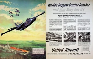 United Aircraft Corporation AJ-1 1951 bombardero de ataque vintage años 50 anuncio impreso en 2 páginas - Imagen 1 de 3