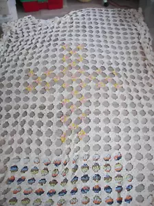 Antique Hand Crochet Bed Coverlet Spread Blanket 96 X 87 Ivory W/Cross - Picture 1 of 8