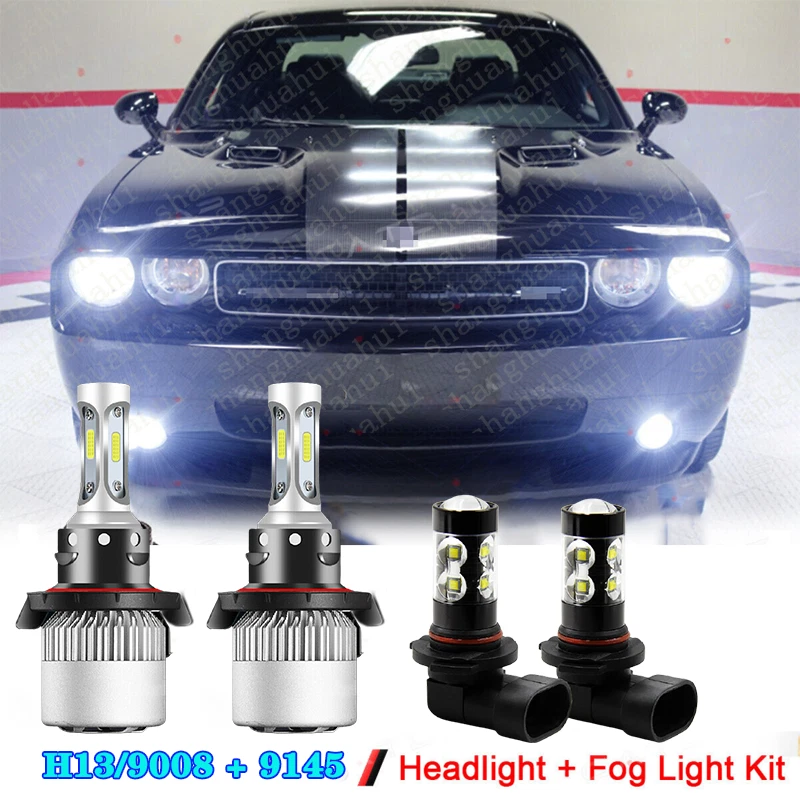 For Dodge Challenger 2009 2010 LED Headlight High-Low Beam + Fog Light Bulbs Kit - Image 1 of 4