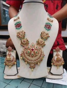 Rani Haar Collana Set Orecchini Coppia Matrimonio Sposa Indiana Donna - Foto 1 di 7