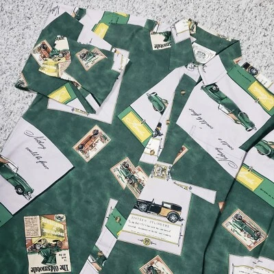 Vintage John Ashford Sport Shirt Mens L Oldsmobile Car Print Green Button Down - Image 1 of 4