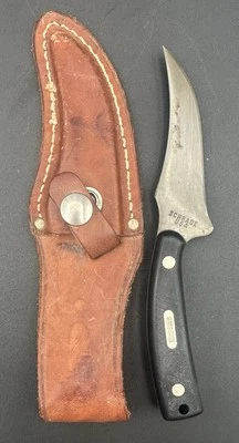 Винтажный охотничий нож для свежевания с фиксированным лезвием и поясными ножнами Schrade США - Изображение 1 из 4