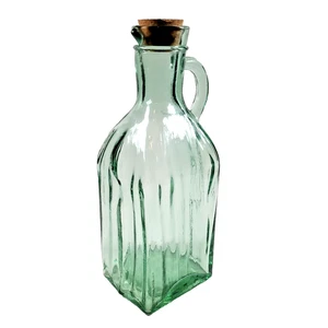 Handcrafted Recycled Green Glass Decanter Jug w/ Cork – Spain/Mexico Folk Art - Picture 1 of 8