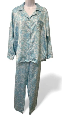 Conjunto de pijama de cachemira con botones delanteros Miss Elaine para mujer talla L azul blanco ropa de dormir Foto 1 de 4