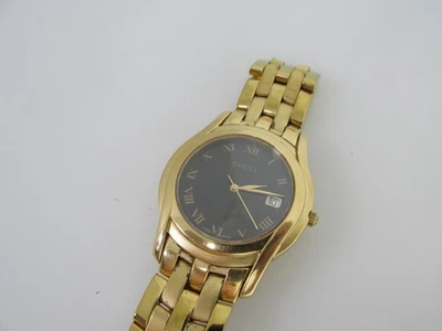 Gucci 5400M Black Roman Dial Gold-Tone Quartz Watch 35mm Date Working - Image 1 of 4