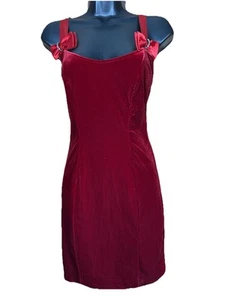 Vintage 80s 90s Spandex DRESS Red Velvet Body Con Sexy Tight Rock N Roll - Picture 1 of 10