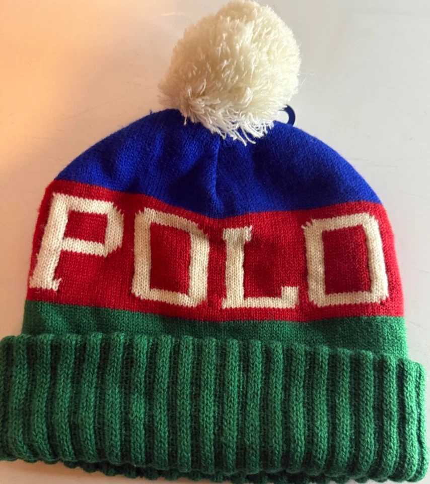 Polo Ralph Lauren VERDE/ROJO Escalada Descenso Esquiador Pom Pom Gorro Esquí Sombrero USADO Foto 1 de 4
