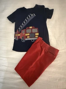 Little Boy Size 6 KIDS HEADQUARTERS Graphic Construction T-Shirt Shorts Set Red - Picture 1 of 17