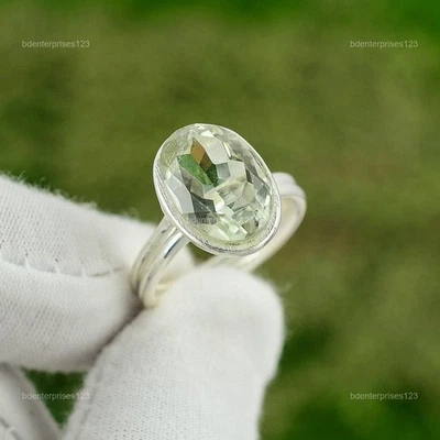 Venta de Halloween Anillo Promesa Amatista Verde Natural Plata de Ley 925 Talla 7.5 Foto 1 de 4
