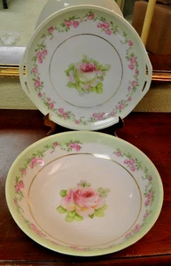 Vintage German Rose Art 2 Pc. Serving Bowl & Platter Set - Excellent! - Picture 1 of 9