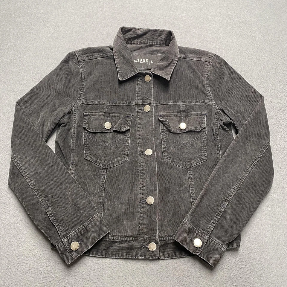 Gap Jacket Womens Large Gray Corduroy 1969 Trucker Button Front Tornado Casual - Image 1 of 4