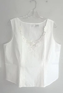 Top estivo Together Bisque 100% cotone senza maniche ricamato bianco taglia 16 - Foto 1 di 8