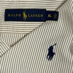 Ralph Lauren Men's Seersucker Beige White Strip Button Down Shirt Size XL Beach - Picture 1 of 7