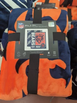 Chicago Bears Logo Brands Officially Licensed Plush Blanket 60x70 - Brand New