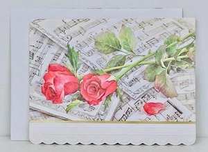 CAROL'S ROSE GARDEN Red Roses & Sheet Music Note Card CAROL WILSON FINE ARTS - Picture 1 of 2