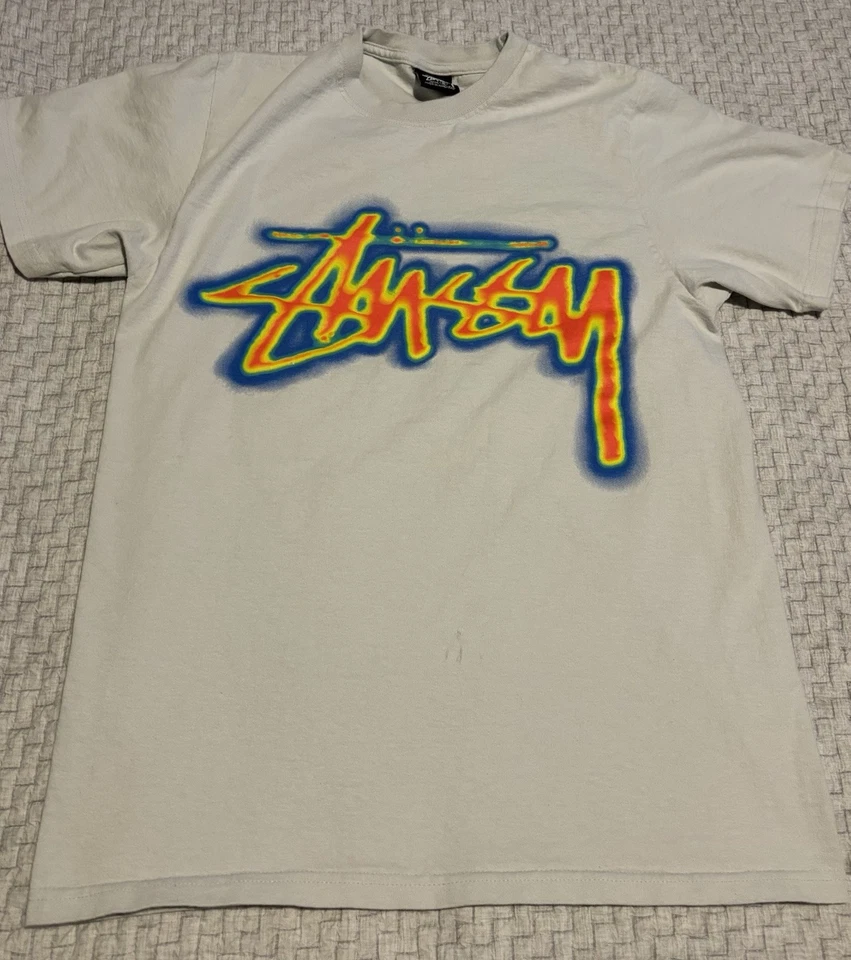 Винтажная футболка Stussy двусторонняя с радужным логотипом размер S - Изображение 1 из 4