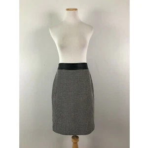 ANN TAYLOR Skirt Black White Geometric Print Exposed Zipper Faux Leather Waist 6 - Picture 1 of 5