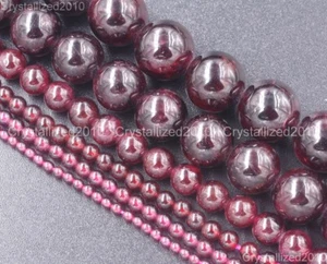 Natural Dark Red Garnet Gemstone Round Beads 3mm 4mm 5mm 6mm 8mm 10mm 12mm 16" - Picture 1 of 17