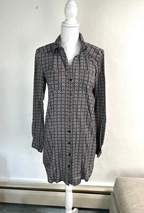Passport Pier 1 Tunic Shirt Dress Long Sleeve 90’s Floral Button Up Women’s Sz L - Picture 1 of 8
