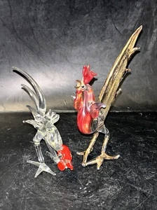 Vintage Hand Blown Glass 4” Chicken and 5” Rooster AS IS - Picture 1 of 9