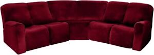 7 Piece Velvet Stretch Recliner Corner Sofa Couch Covers Curved Shape Sectional