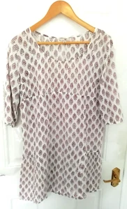 Anokhi Size M White Burgundy Grey Paisley Style Tunic Blouse Top / Dress Ladies - Picture 1 of 6